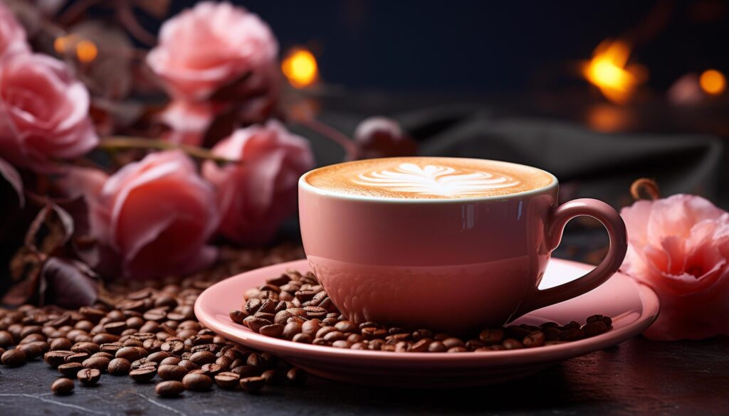 Fresh cappuccino on wooden table, a perfect morning refreshment generated by AI Free Photo