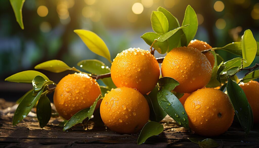 Fresh citrus fruit on a green leaf in nature generated by AI Free Photo