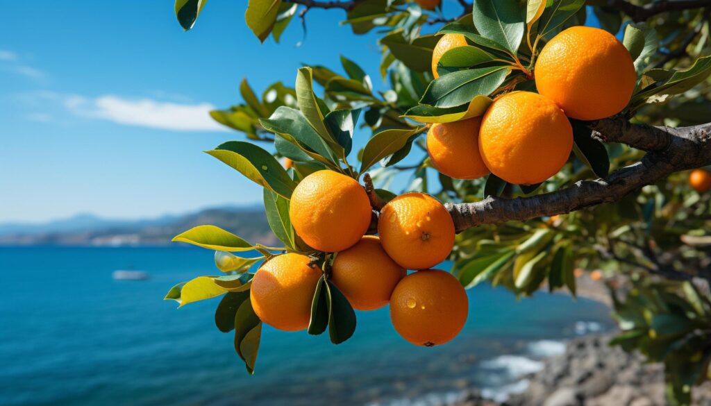 Fresh citrus fruit on tree, ripe and healthy eating generated by AI Free Photo