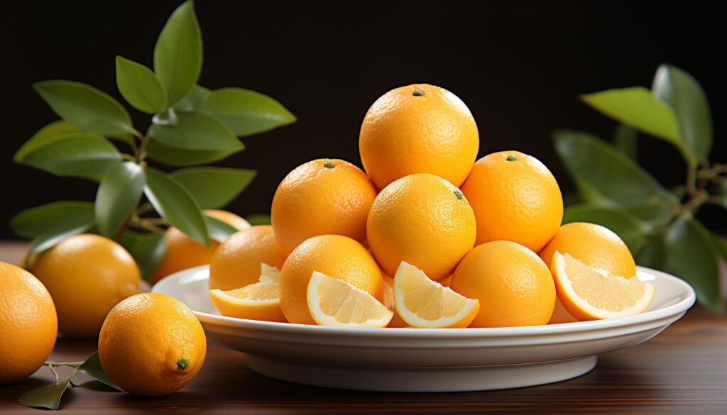 Fresh citrus fruits on a wooden table, healthy and vibrant generated by AI Free Photo