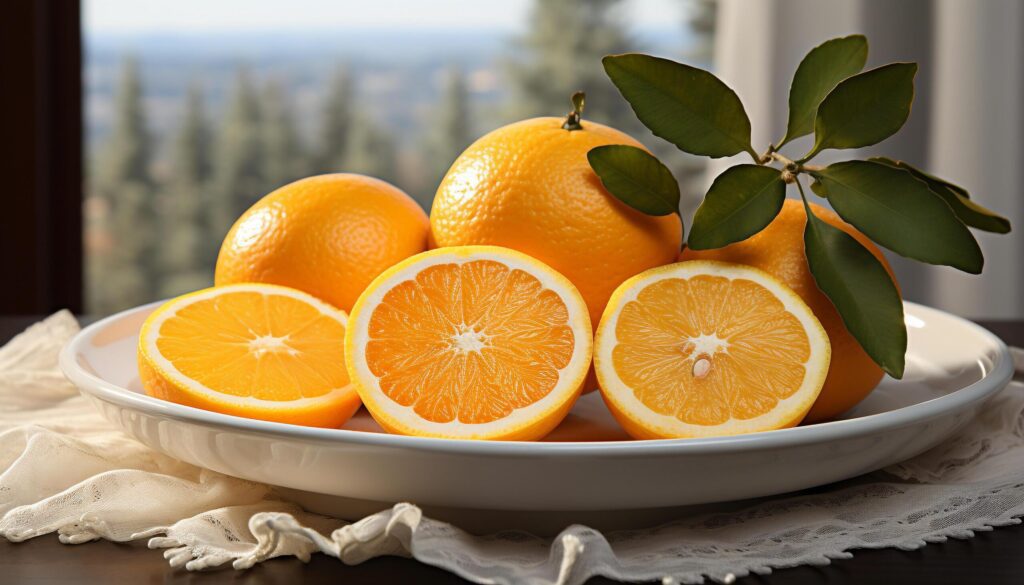 Fresh citrus fruits on wooden table, healthy and delicious generated by AI Free Photo