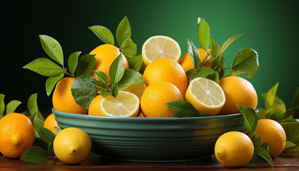 Fresh citrus fruits on wooden table, vibrant colors and healthy generated by AI Free Photo