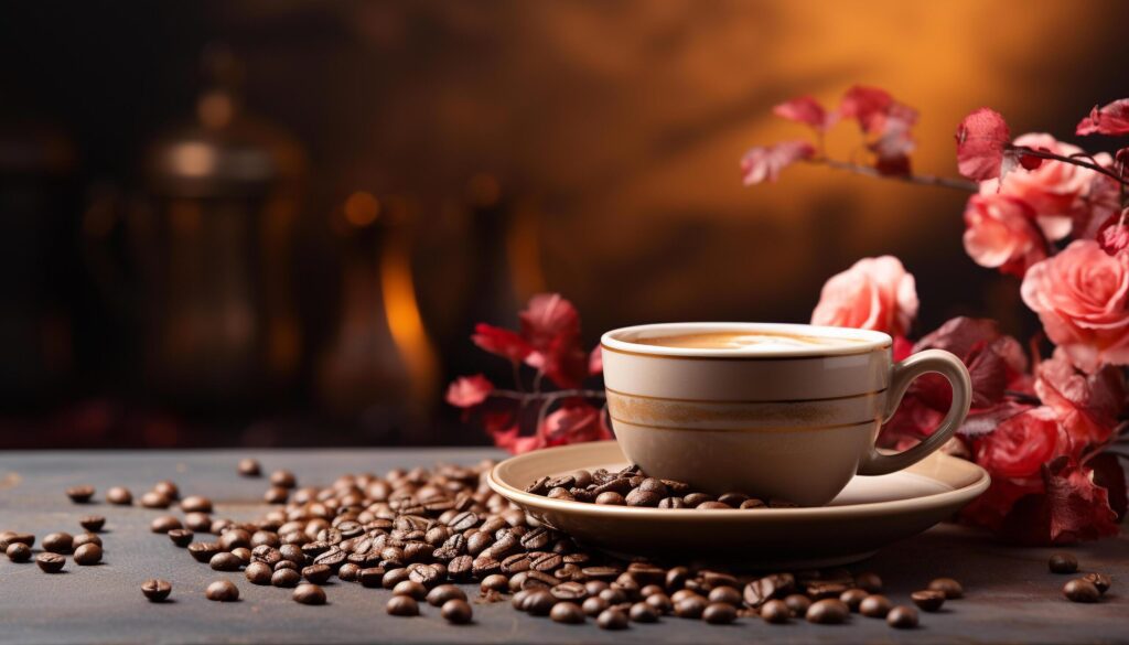 Fresh coffee cup on wooden table, aromatic and inviting generated by AI Free Photo