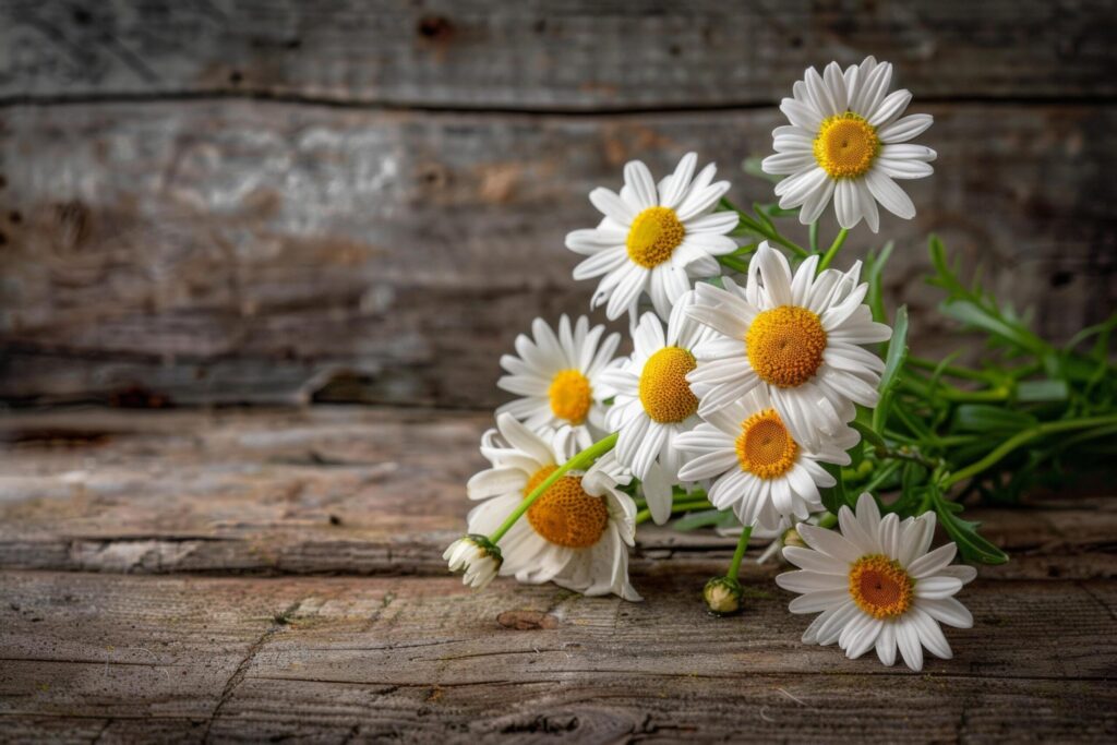 Fresh Daisies on an Old Wooden Table Free Photo