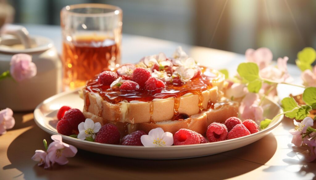 Fresh fruit dessert on wooden plate, a summer indulgence generated by AI Free Photo