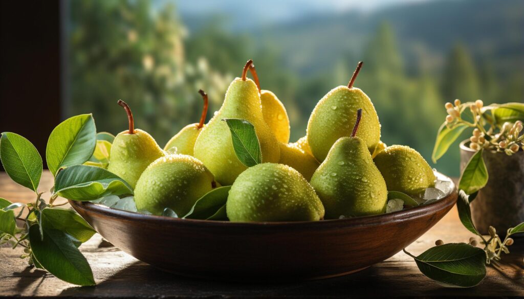 Fresh fruit on wooden table, healthy eating in nature generated by AI Free Photo