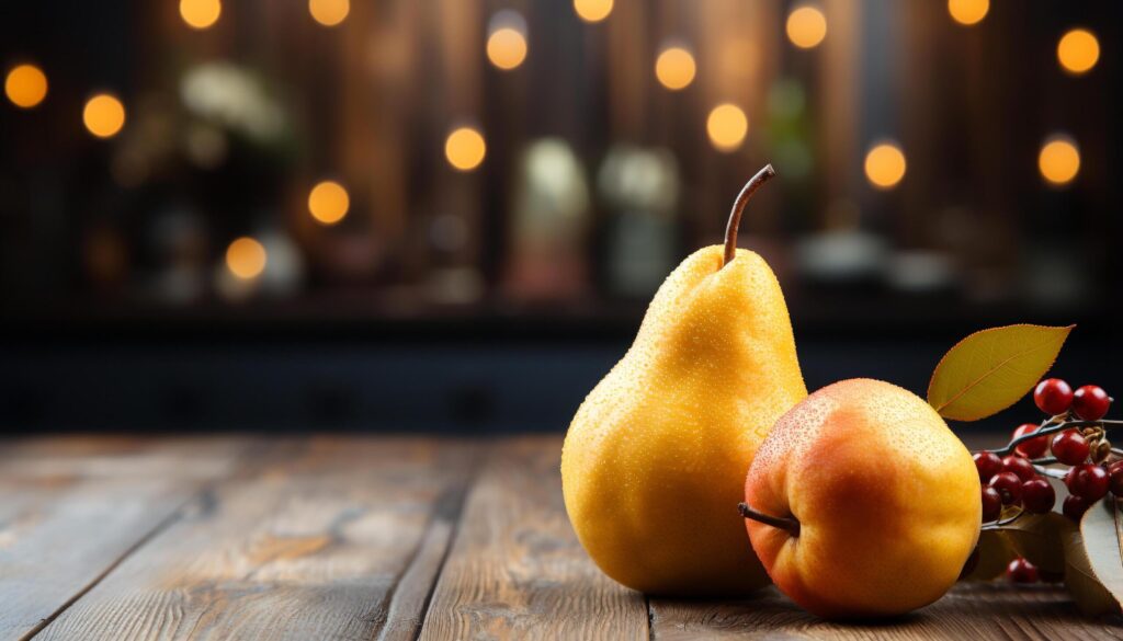 Fresh fruit on wooden table, nature healthy gourmet snack generated by AI Free Photo