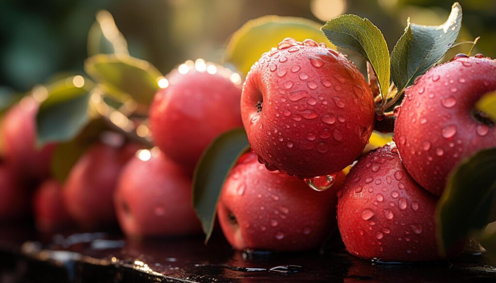 Fresh fruit, wet with dew, ripe and juicy, nature dessert generated by AI Free Photo