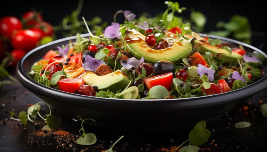 Fresh gourmet salad, healthy vegetarian meal with organic ingredients generated by AI Free Photo