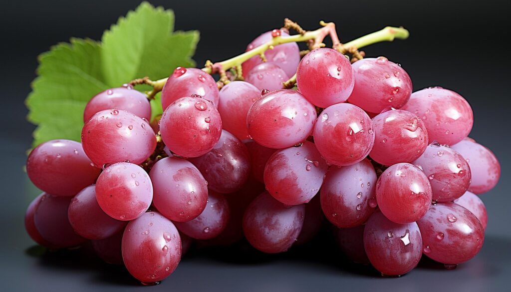 Fresh grape bunches on green leaf, nature juicy snack generated by AI Free Photo