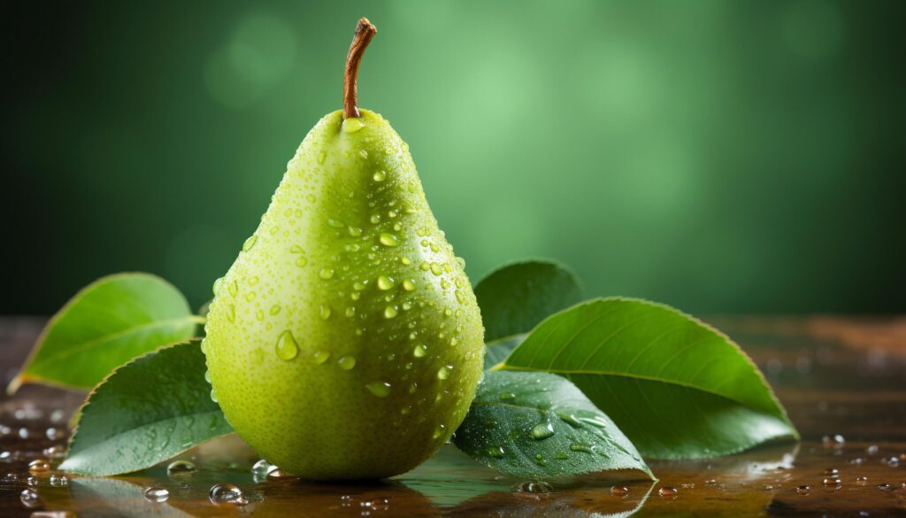 Fresh green apple slice with dew, reflecting nature beauty generated by AI Free Photo