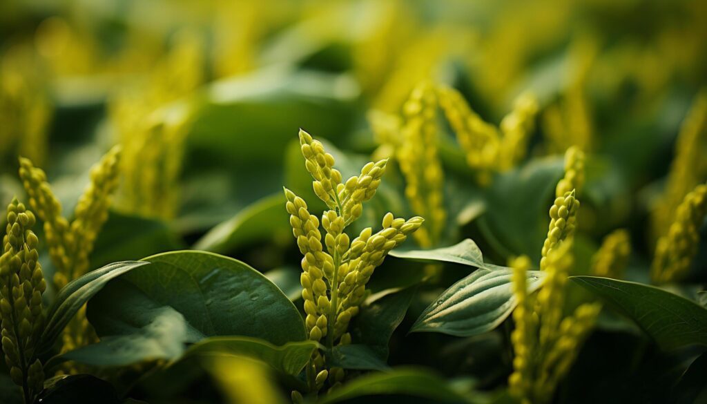 Fresh green leaf growth in summer meadow, organic farm generated by AI Free Photo