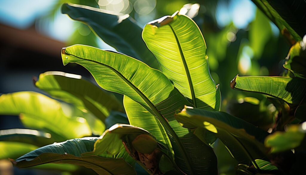 Fresh green leaves of a tropical palm tree in summer generated by AI Free Photo