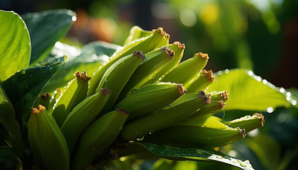 Fresh green leaves on a banana tree in the rainforest generated by AI Free Photo