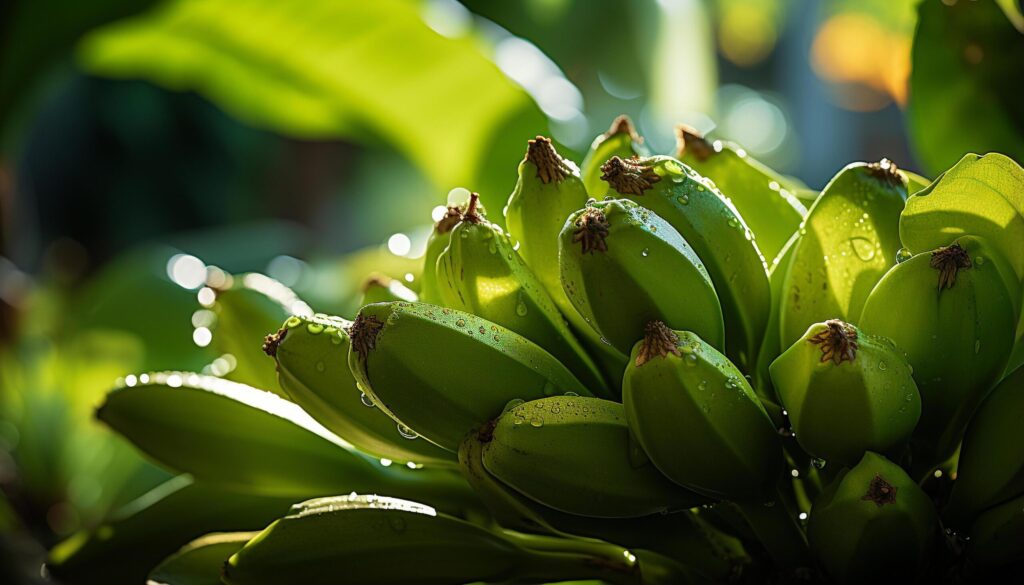 Fresh green leaves on a banana tree in the summer generated by AI Free Photo