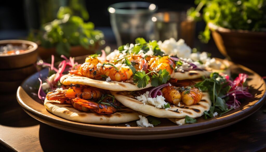 Fresh grilled seafood on a rustic wooden plate, healthy and delicious generated by AI Free Photo