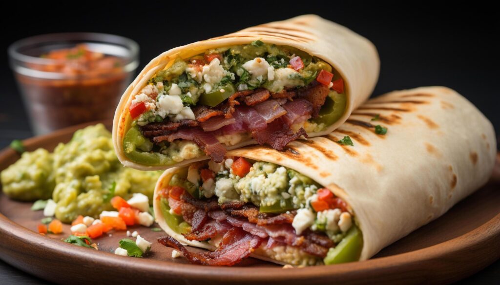 Fresh guacamole and meat on a homemade tortilla, a gourmet meal generated by AI Free Photo