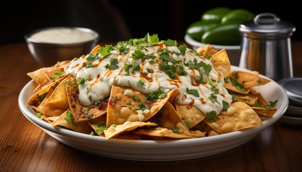 Fresh guacamole on a tortilla chip, a savory appetizer generated by AI Free Photo