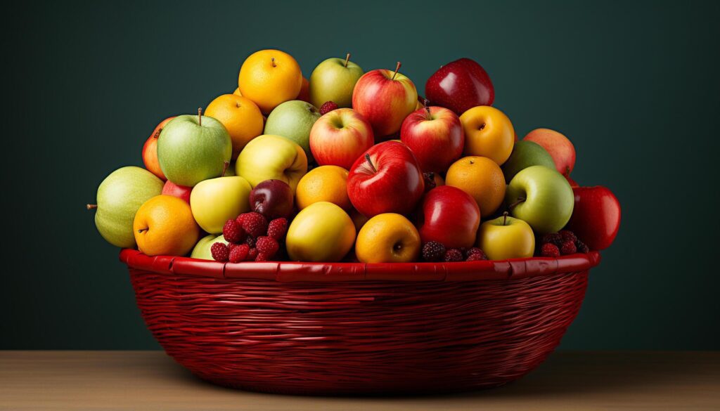 Fresh, healthy, organic fruits in a colorful, nature inspired basket generated by AI Free Photo