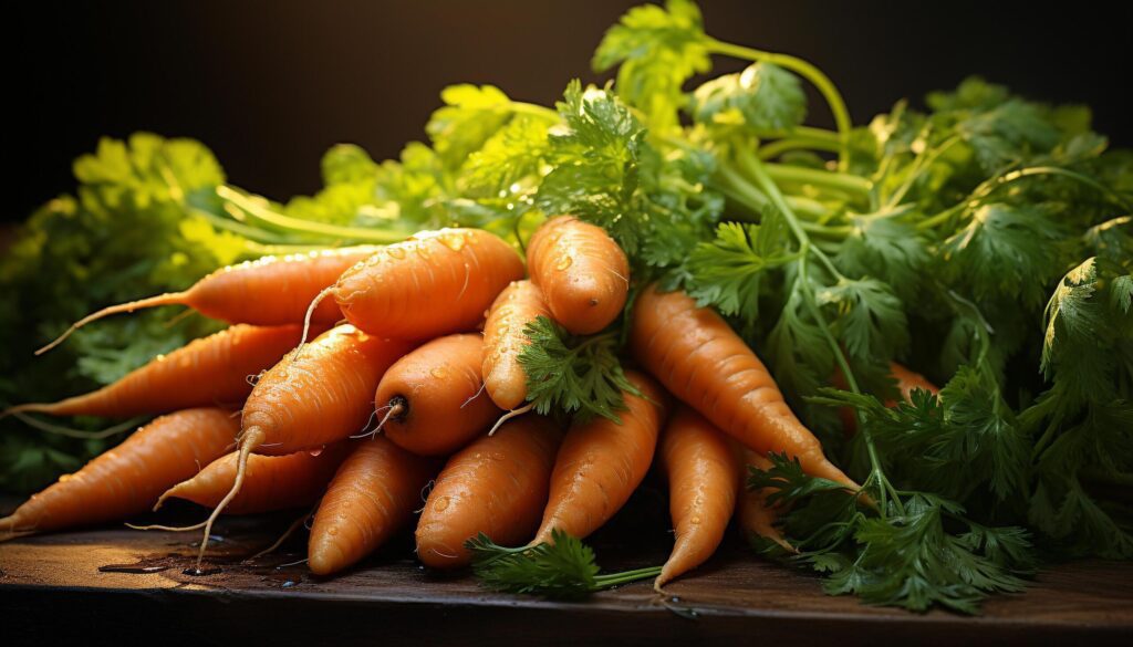 Fresh, healthy, organic vegetables on rustic wooden table generated by AI Free Photo