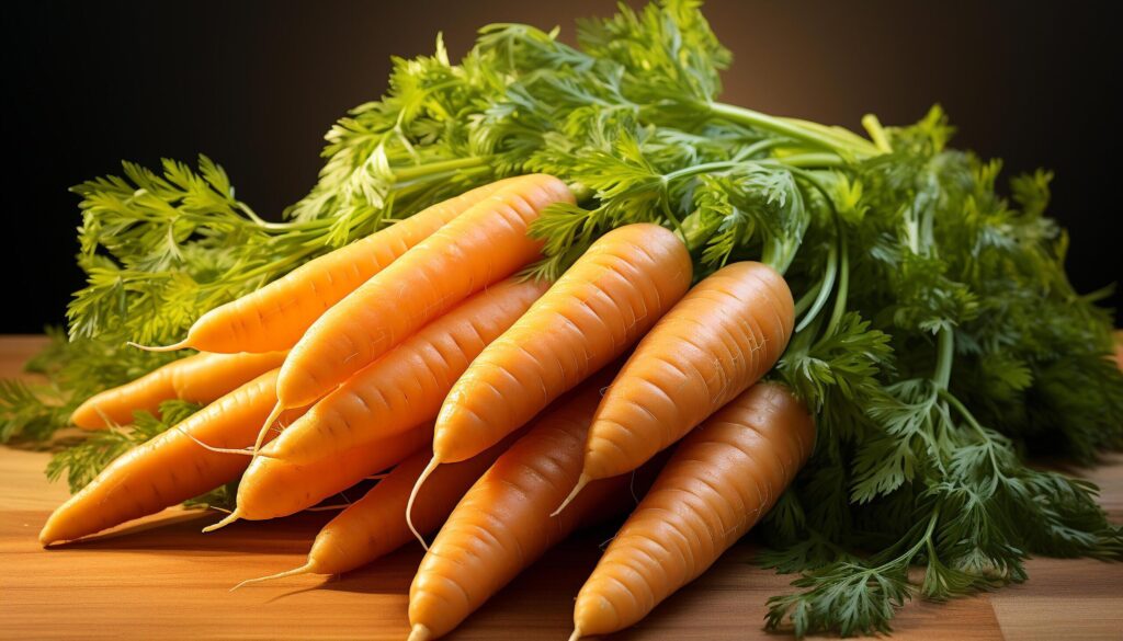 Fresh, healthy, organic vegetables on wooden table, nature bounty generated by AI Free Photo