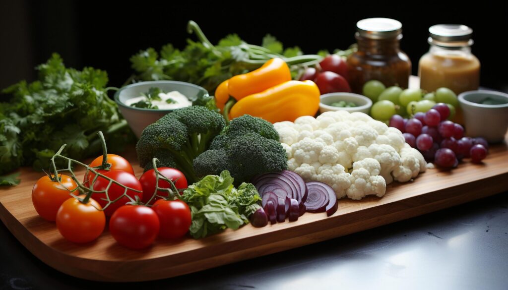 Fresh, healthy salad tomato, broccoli, cauliflower, carrot, cucumber generated by AI Free Photo