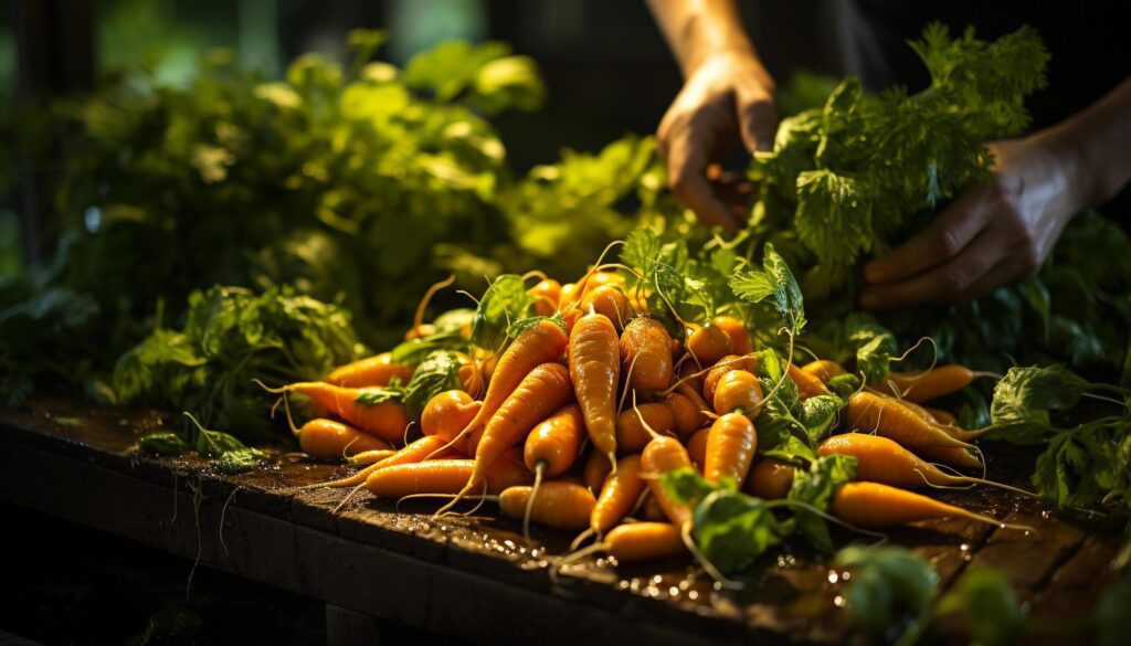 Fresh, healthy vegetables harvested from the organic garden generated by AI Free Photo