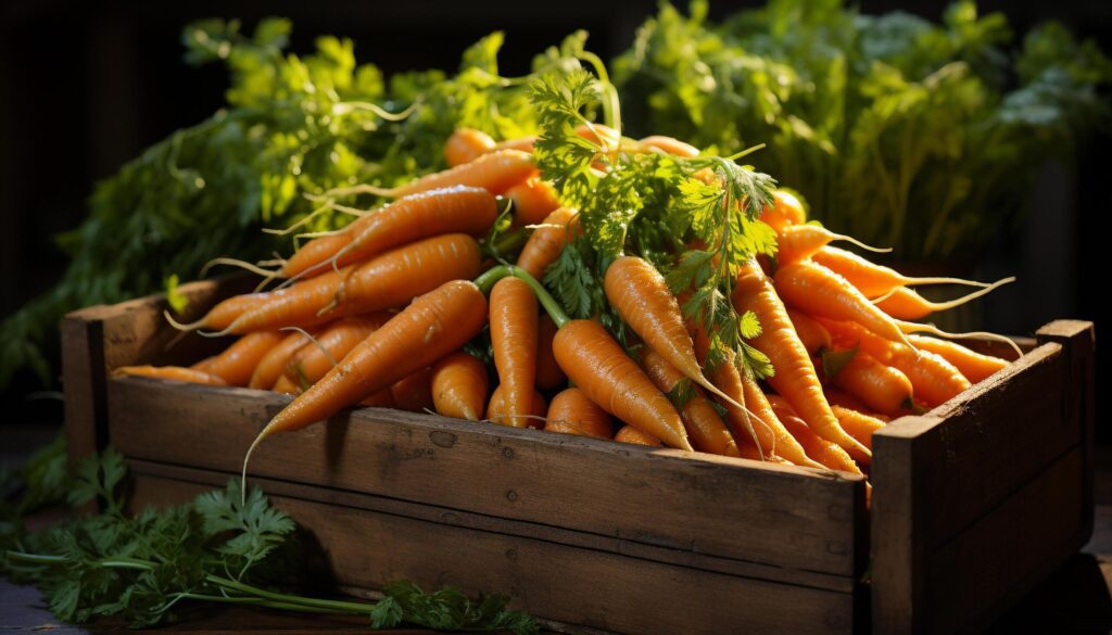 Fresh, healthy vegetables in a rustic wooden box for cooking generated by AI Free Photo