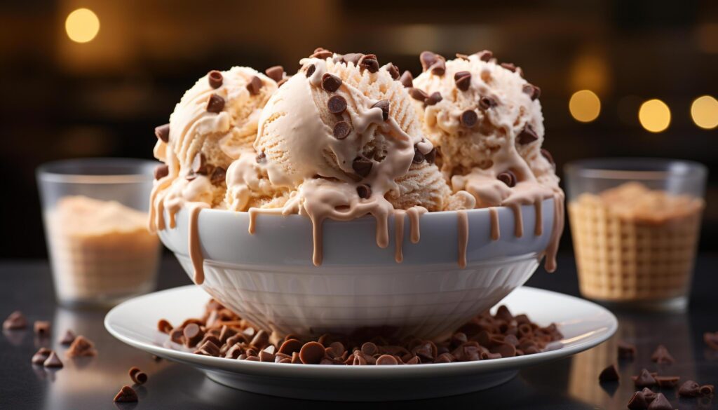 Fresh homemade chocolate dessert on rustic table with whipped cream generated by AI Free Photo