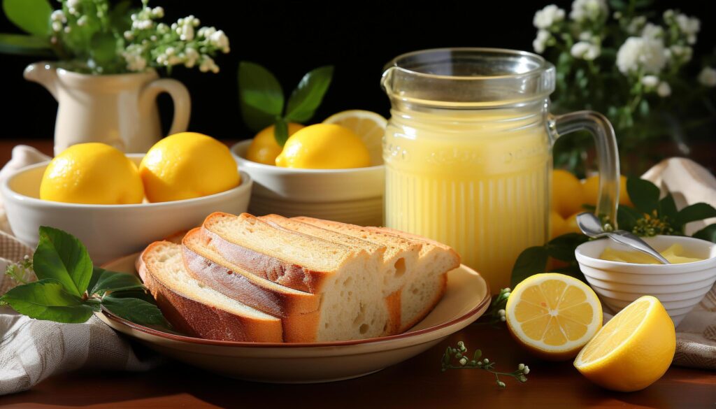 Fresh lemon slice on wooden table, refreshing homemade lemonade generated by AI Free Photo