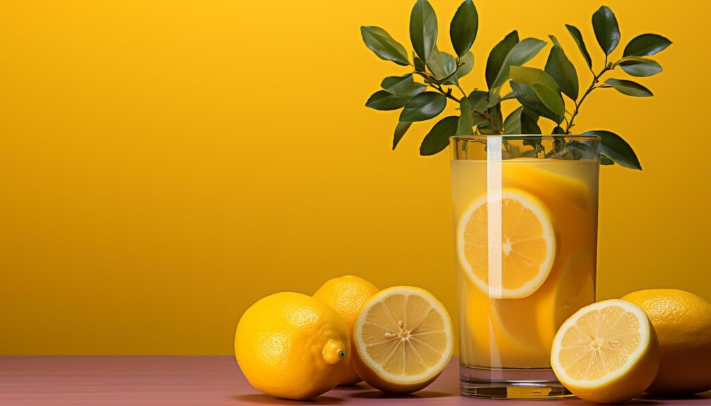 Fresh lemonade on a wooden table, summer refreshing drink generated by AI Free Photo