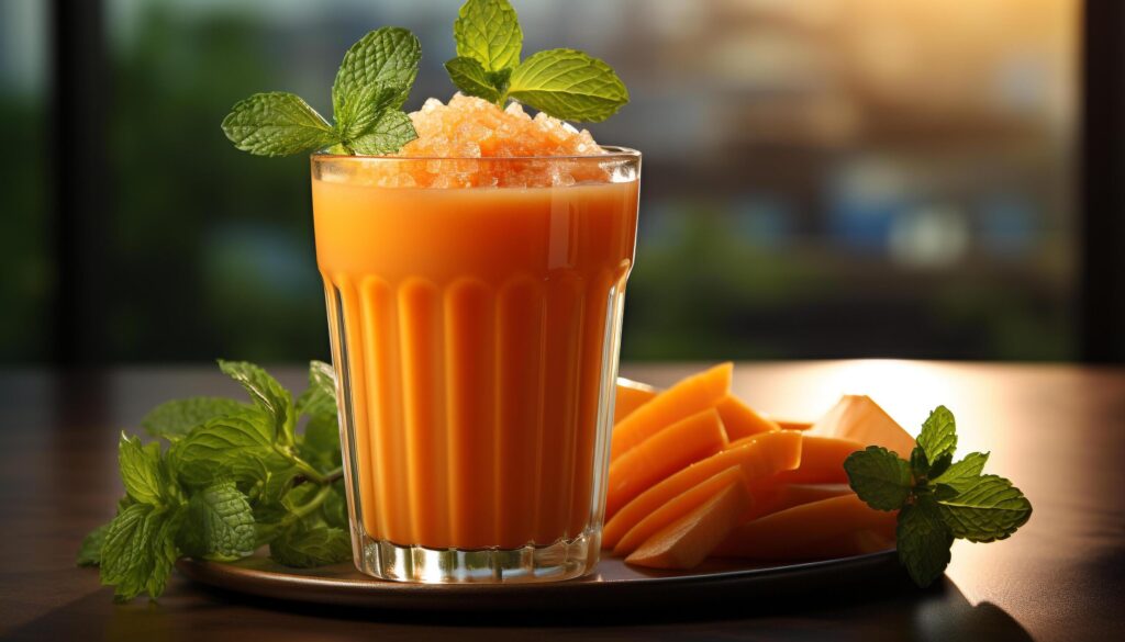 Fresh mint leaf cocktail on wooden table, refreshing summer drink generated by AI Free Photo