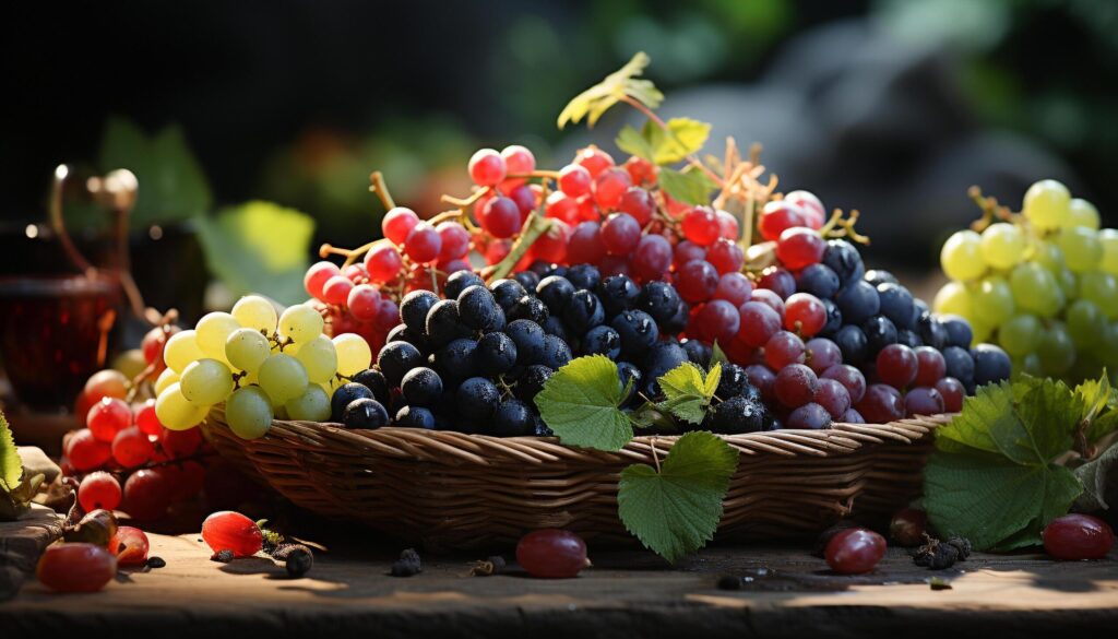 Fresh organic fruit on wooden table, nature healthy autumn dessert generated by AI Free Photo