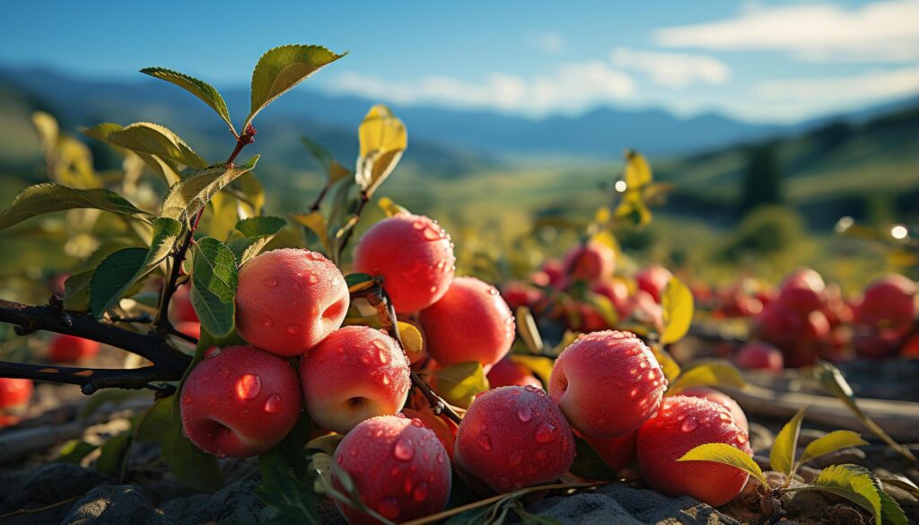 Fresh organic fruit, ripe apple, healthy eating in beautiful nature generated by AI Free Photo