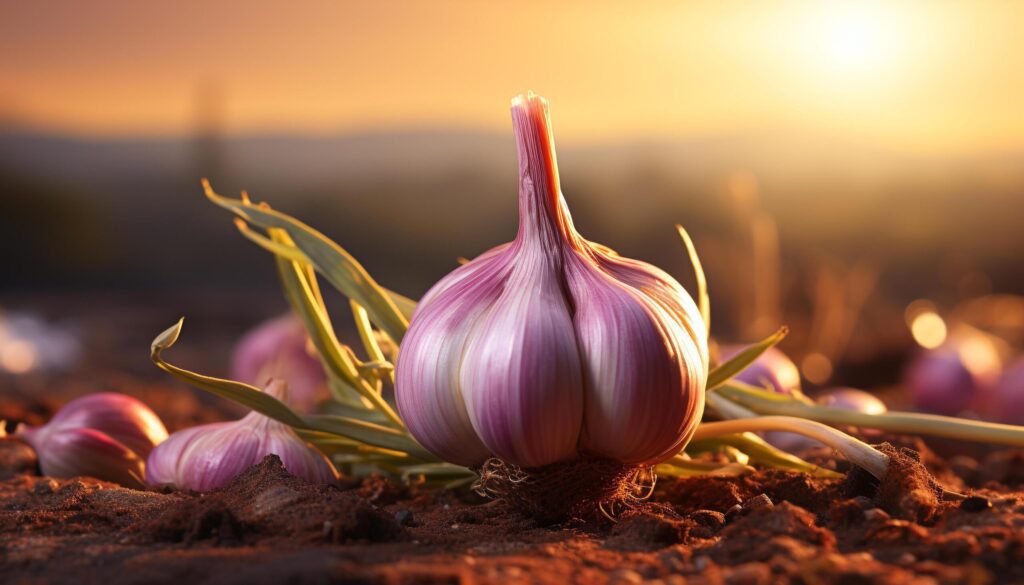 Fresh organic garlic, a healthy vegetable for summer cooking generated by AI Free Photo