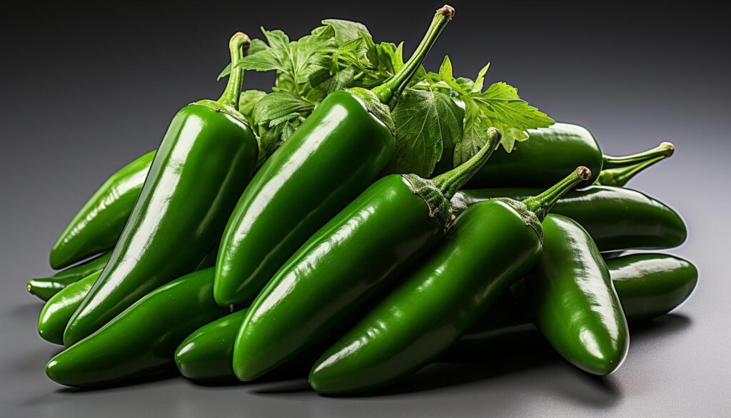 Fresh, organic, green chili peppers add spice to vegetarian meals generated by AI Free Photo