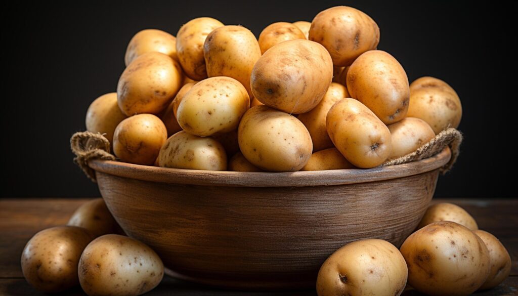 Fresh organic raw potatoes, a healthy vegetarian meal prepared generated by AI Free Photo