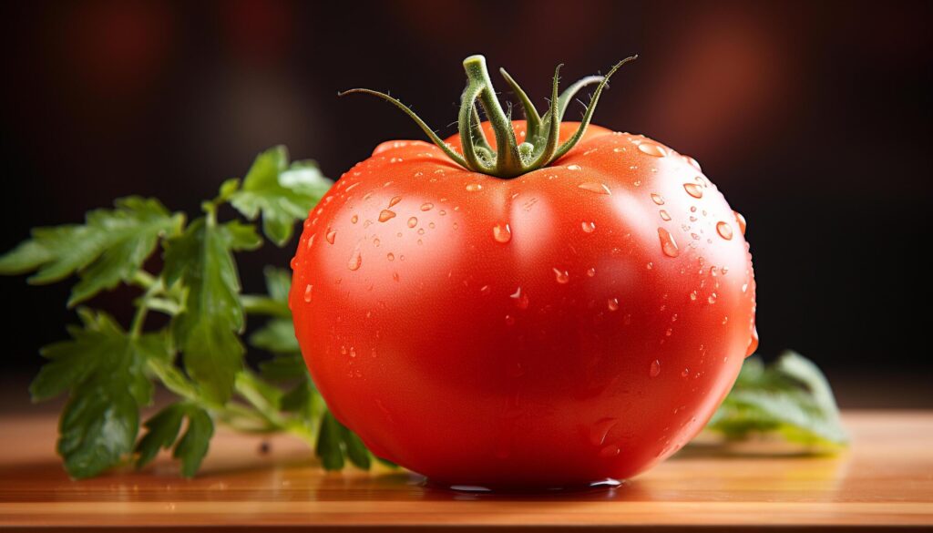 Fresh organic tomato, a healthy vegetarian meal on wood generated by AI Free Photo