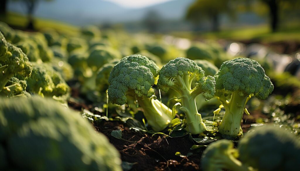 Fresh, organic vegetables grow in a healthy, green vegetable garden generated by AI Free Photo