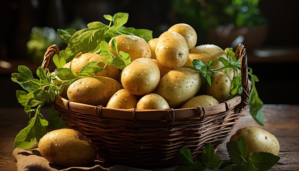 Fresh organic vegetables in a wicker basket, a healthy meal generated by AI Free Photo