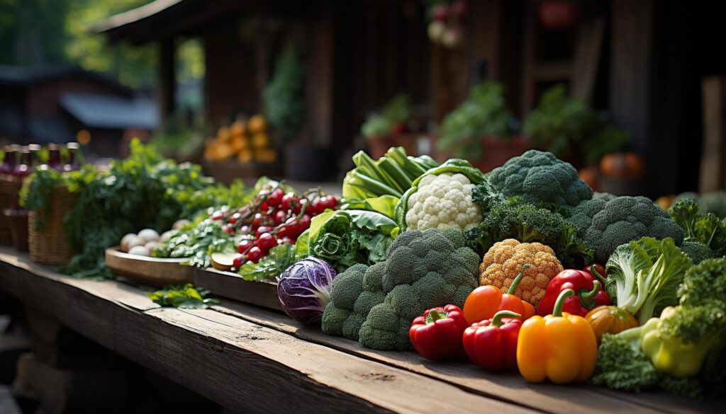 Fresh organic vegetables, nature healthy eating variation on wood generated by AI Free Photo