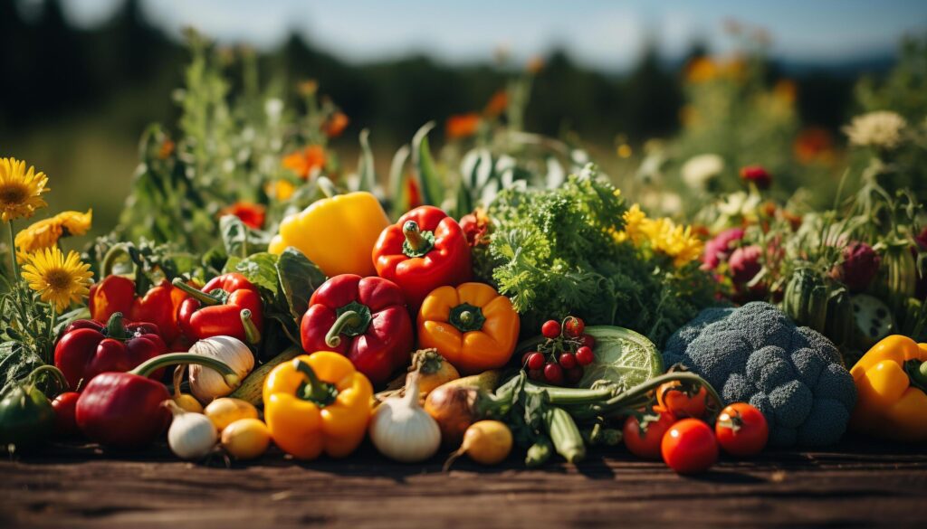 Fresh, organic vegetables on rustic wooden table, a healthy feast generated by AI Free Photo