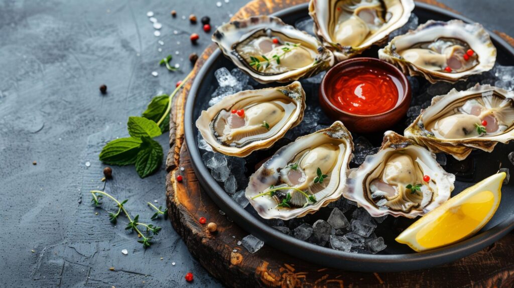 Fresh Oysters with Lemon and Sauce Free Photo