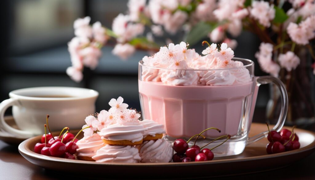 Fresh pink flowers on a wooden table, a sweet summer treat generated by AI Free Photo