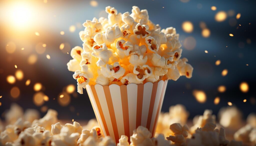 Fresh popcorn, candy, and soda at the movie theater generated by AI Free Photo