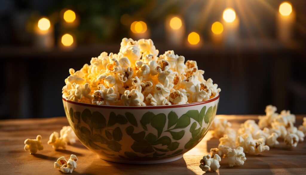 Fresh popcorn, sweet candy, and refreshing drink for movie night generated by AI Free Photo