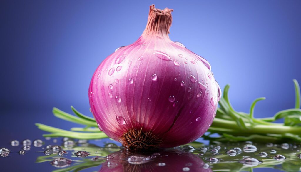 Fresh purple onion, wet and ripe, a healthy vegetarian ingredient generated by AI Free Photo