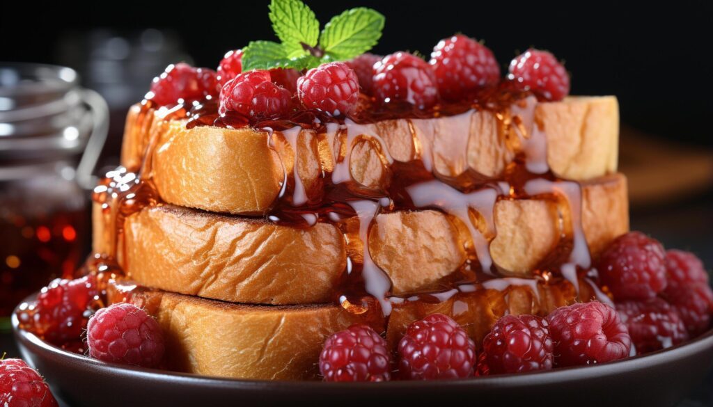 Fresh raspberry dessert on wood plate, homemade sweet indulgence generated by AI Free Photo