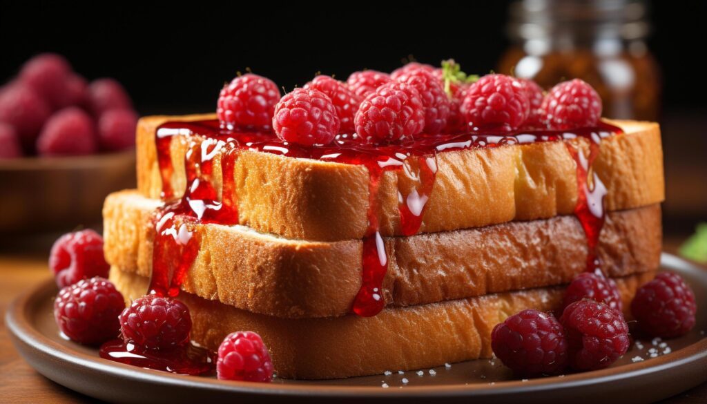 Fresh raspberry dessert on wooden plate, homemade indulgence with chocolate generated by AI Free Photo