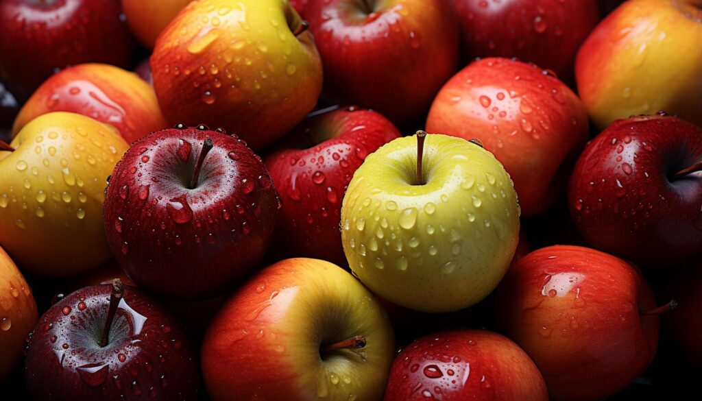 Fresh, ripe apple, a healthy snack in nature vibrant colors generated by AI Free Photo